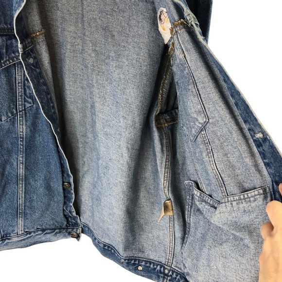 90's Vtg Port Authority Mens Denim Jean Jacket Sz L Trucker Medium Wash Cotton - Picture 5 of 11